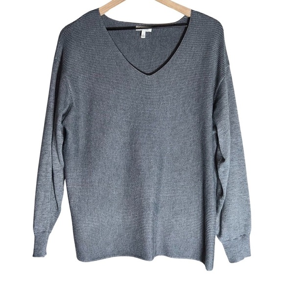 Ella Moss Sweater Pullover Ribbed V-Neck Charcoal Gray Extremely Soft - Size L - Picture 1 of 5